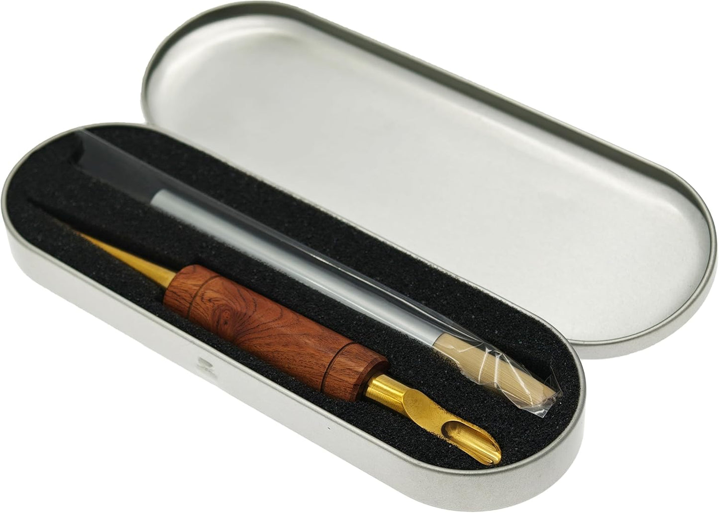 Coffee Art Pen Set for Baristas, Wooden Coffee Drawing Tool for Latte, Cappuccino, Macchiato, Espresso Milk Foam Design Pen, Premium Accessories Set with Coffee Brush and Stainless Steel Case (Gold)