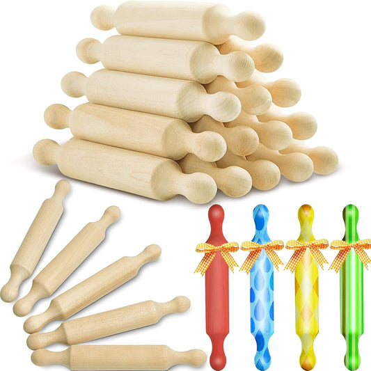 Suclain 15 Pcs Wooden Mini Rolling Pin Long Kitchen Baking Small Dough Rolling Pin for Children Fondant Pastry Pizza Crafting and Imaginative Play for Halloween and Christmas Presents (7 Inches)