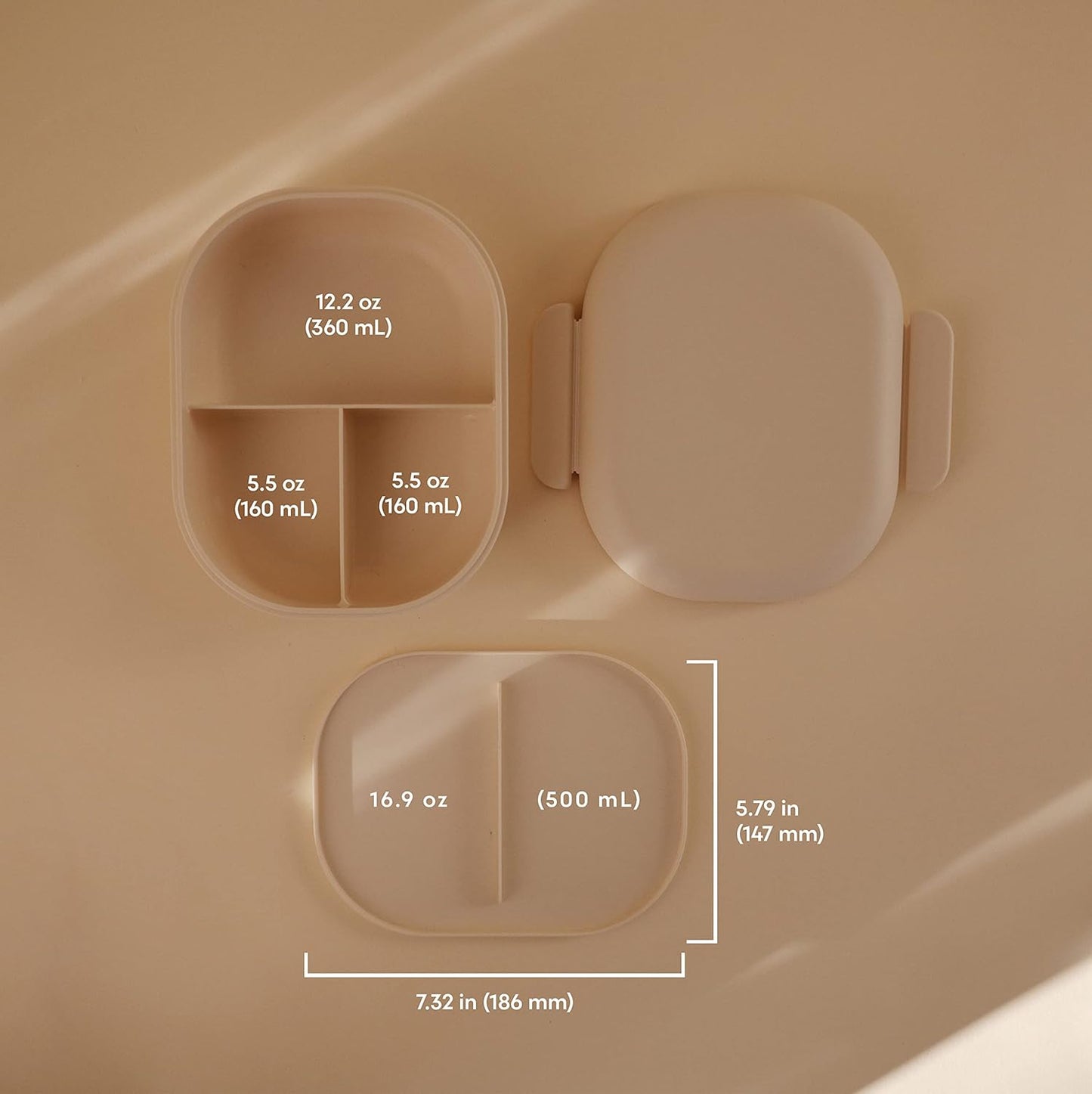 mushie Kids Bento Lunch Box | 3-Compartment & Removable Divider + Fork & Spoon Utensils | Great For Meals, School, Snacks On-the-Go | Dishwasher Safe (Ivory)