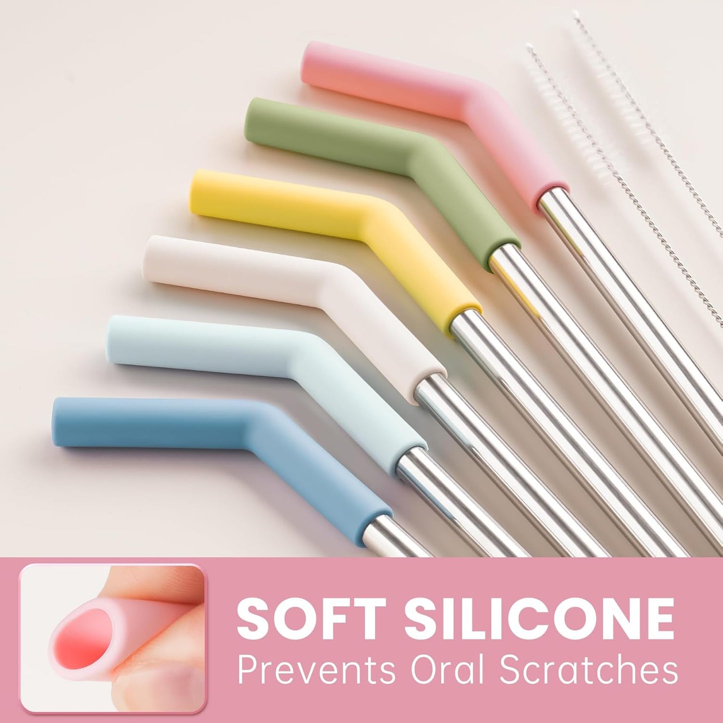 Tomorotec 6-Pack Reusable Stainless-Steel Straws with Silicone Tips, 3 Sizes Compatible with Stanley Tumblers 40OZ 30OZ 20OZ 14OZ, Dishwasher Safe, Includes 2 Cleaning Brushes (Candy Land)