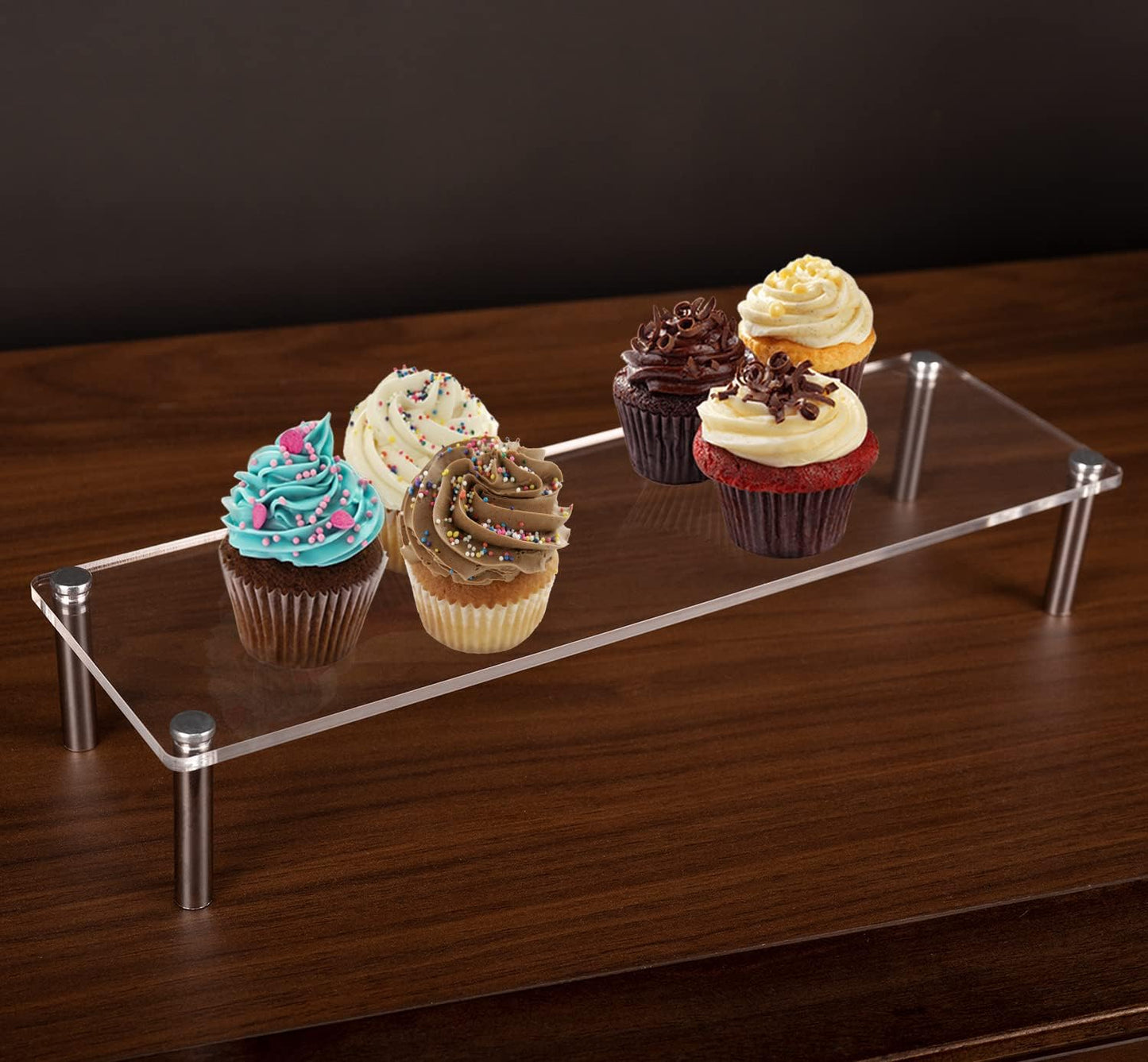 Acrylic Riser, Display Stand Clear Shelf for Cupcake Food Desserts Holder Cosmetic Products Tabletop Use and More (Small)