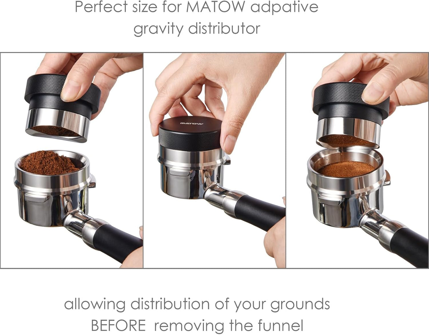 MATOW 2 in 1 Design Gravity Distributor and Magnetic Dosing Funnel Combo, 58.5mm Adaptive Espresso Distributor and Stainless Steel Dosing Ring Set Fits All 58mm Portafilter