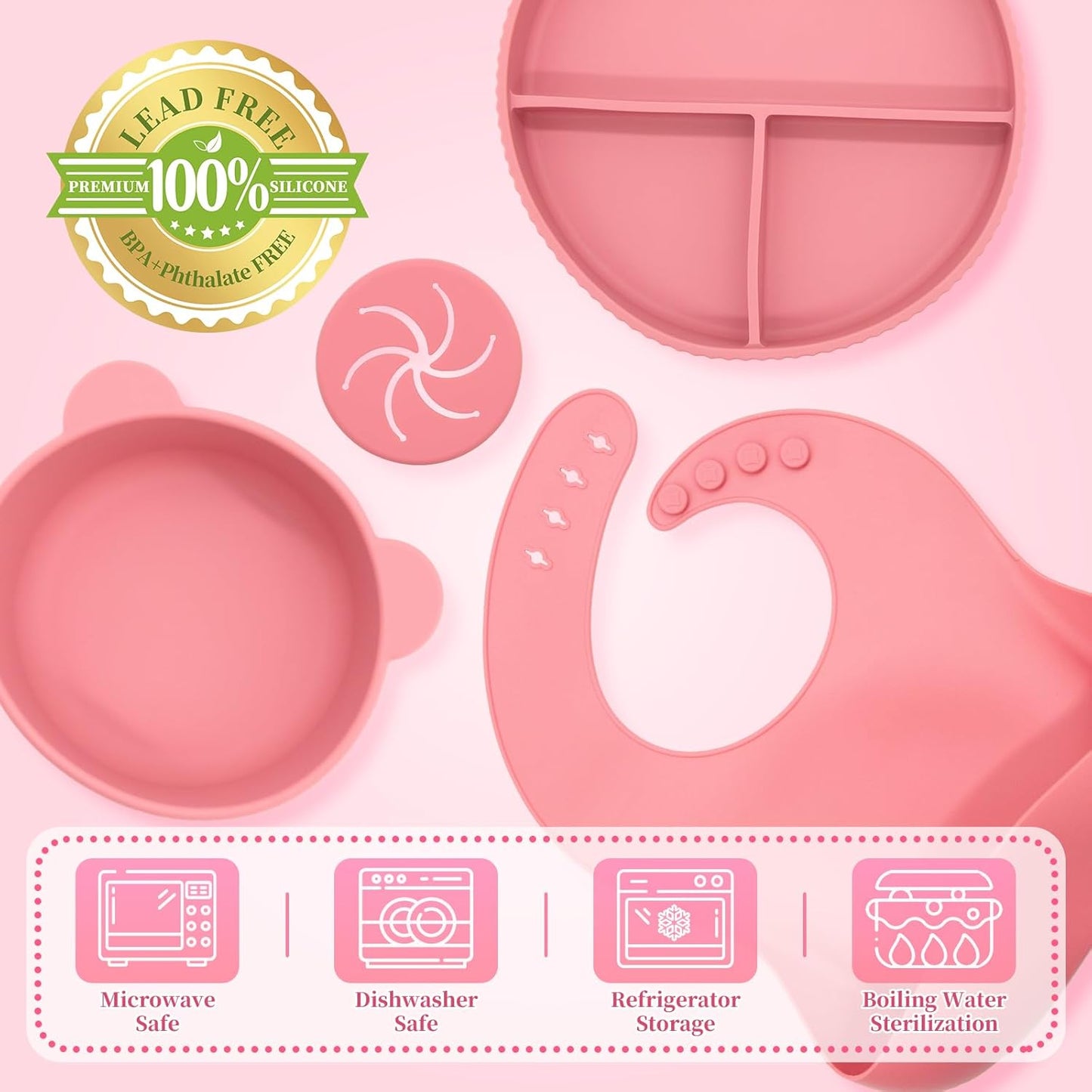 Silicone Baby Feeding Set, 10 Pcs, Baby Led Weaning Supplies, BPA Free, Red