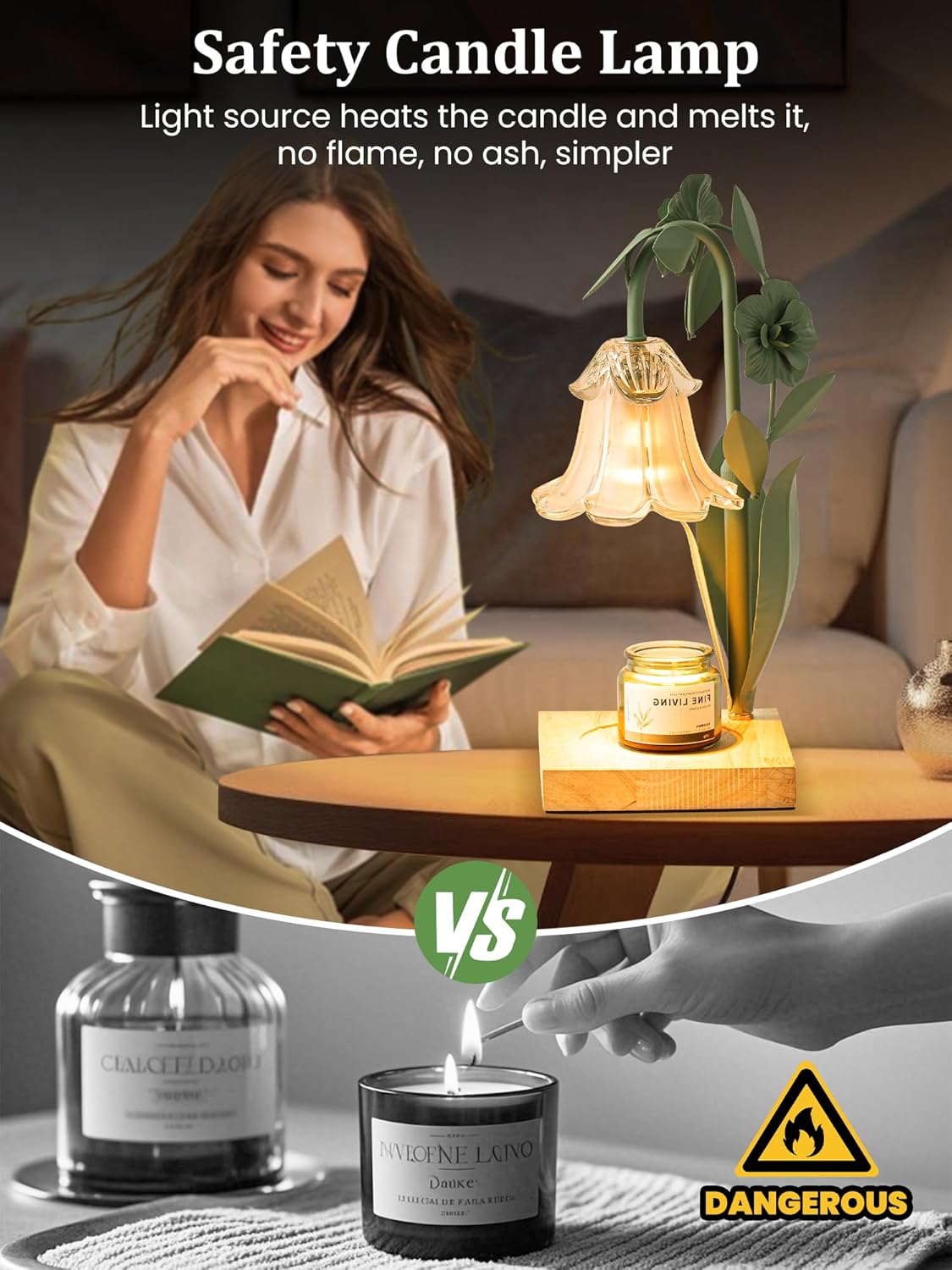 Flower Candle Warmer Lamp with Timer,Dimmable Candle Lamp Warmer,Adjustable Height Candle Warmer for All Jar Candles,Bedroom Living Room Home Decor Aesthetic Christmas Birthday Gifts for Women
