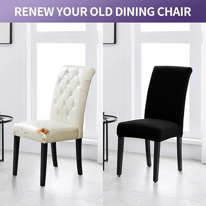 Joccun Chair Covers for Dining Room Set of 8, Dining Chair Slipcovers Stretch Dining Room Chair Covers Seat Protector,Washable Parsons Chair Cover for Home,Hotel,Banquet(Black,8 Pack)