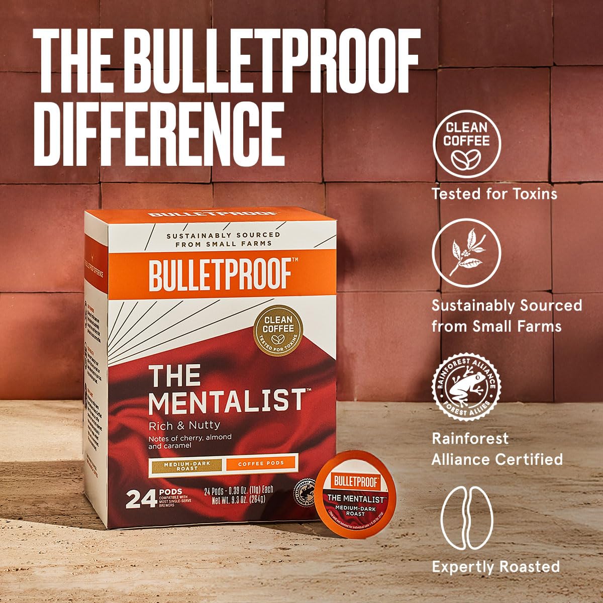 Bulletproof The Mentalist Medium-Dark Roast Single-Serve Pods, 72 Count, 100% Arabica Coffee, Clean Coffee Tested for Toxins, Packaging May Vary