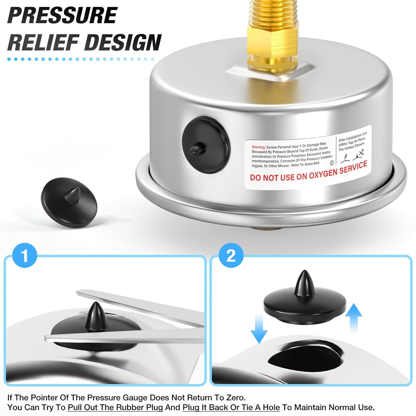 MEANLIN MEASURE 0~60Psi Stainless Steel 1/4" NPT 2.5" FACE DIAL with Reset Pointer Liquid Filled Pressure Gauge WOG Water Oil Air, Back Mount, with Brass Hex Bushing