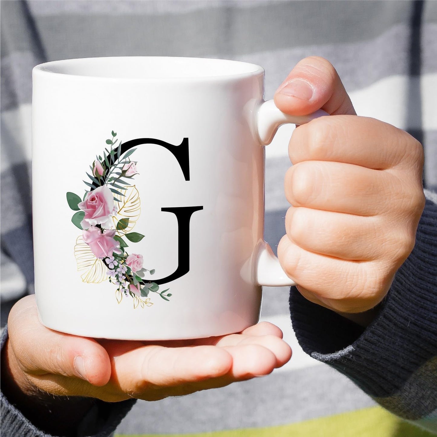 Retreez Initial A-Z Floral Botanical Bouquet Alphabet Monogrammed Monogram Mug 11 Oz Ceramic Tea Coffee Mugs - Appreciation Thank You Wedding Birthday Gifts for her friend coworker sister - G Initial
