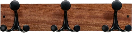 SKOLOO 17-Inch Wood Coat Rack Wall Mount with 3 Triple Hooks - Ideal for Family Entrances, Classrooms, and Pet Supplies Storage - Perfect Coat Hooks for Wall,Mahogany (Sapele)