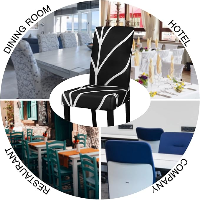 JQinHome Black Chair Covers for Dining Room Set of 4, High Stretch Removable Washable Parsons Chair Slipcover for Home Party Hotel Wedding Ceremony (4PCS, Geometric)