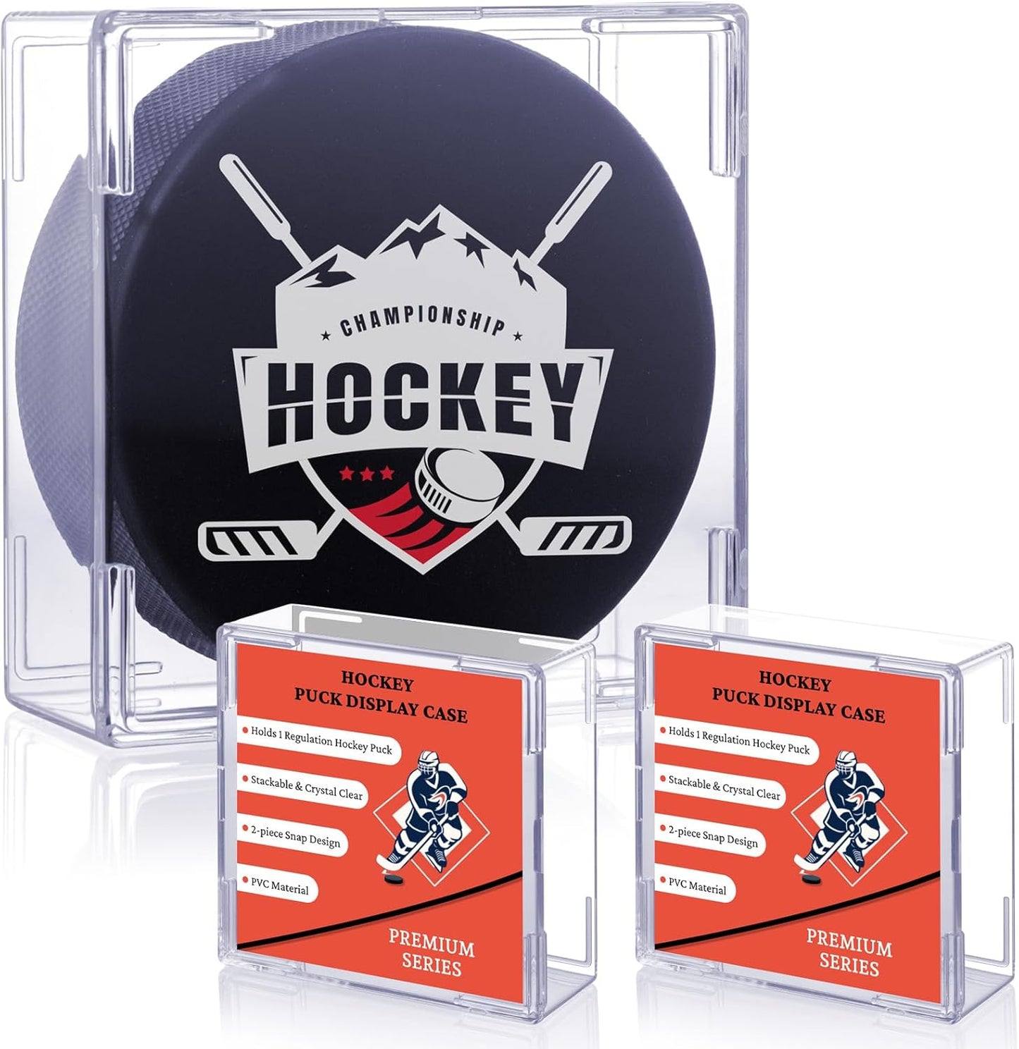 Hockey Puck Display Case, 2 Pack Acrylic Holder for Official Size Pucks, Gifts for Hockey Collectors and Enthusiasts, Premium Display Box for Collectibles