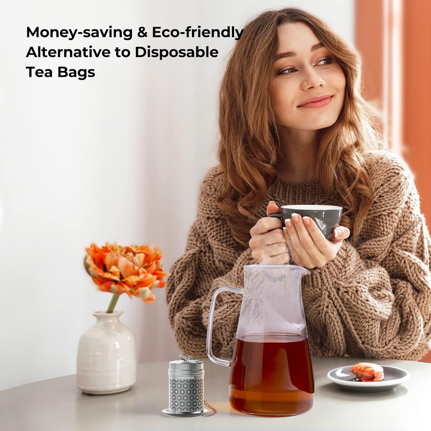 Reinmoson Large Tea Infuser for Loose Tea & Spice Infuser for Cooking, Extra Fine Mesh Tea Strainers, 304 Stainless Steel Loose Leaf Tea Steeper for Black Tea, Rooibos, etc