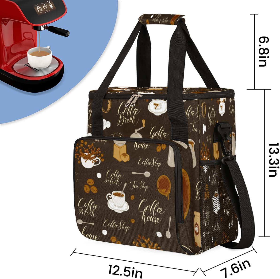 cfpolar Coffee Maker Storage Bag, Waterproof Travel Carrying Storage Tote Bag Organizer Case, Compatible with K-Mini or K-Mini Plus, And Suitable for Other Accessories， With Pockets for K-Cup Pods
