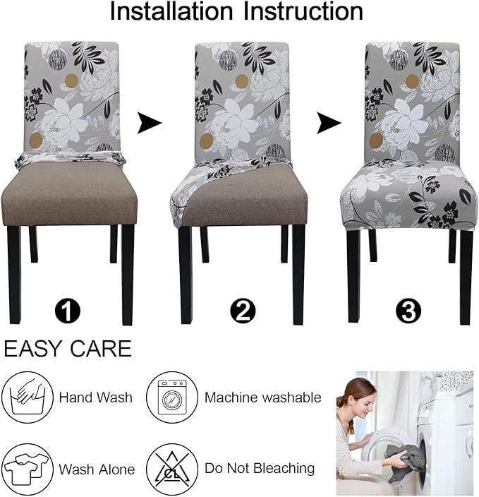 JQinHome Chair Covers for Dining Room Set of 6, High Stretch Removable Washable Parsons Chair Slipcover for Home Party Hotel Wedding Ceremony (Flower,6PCS)