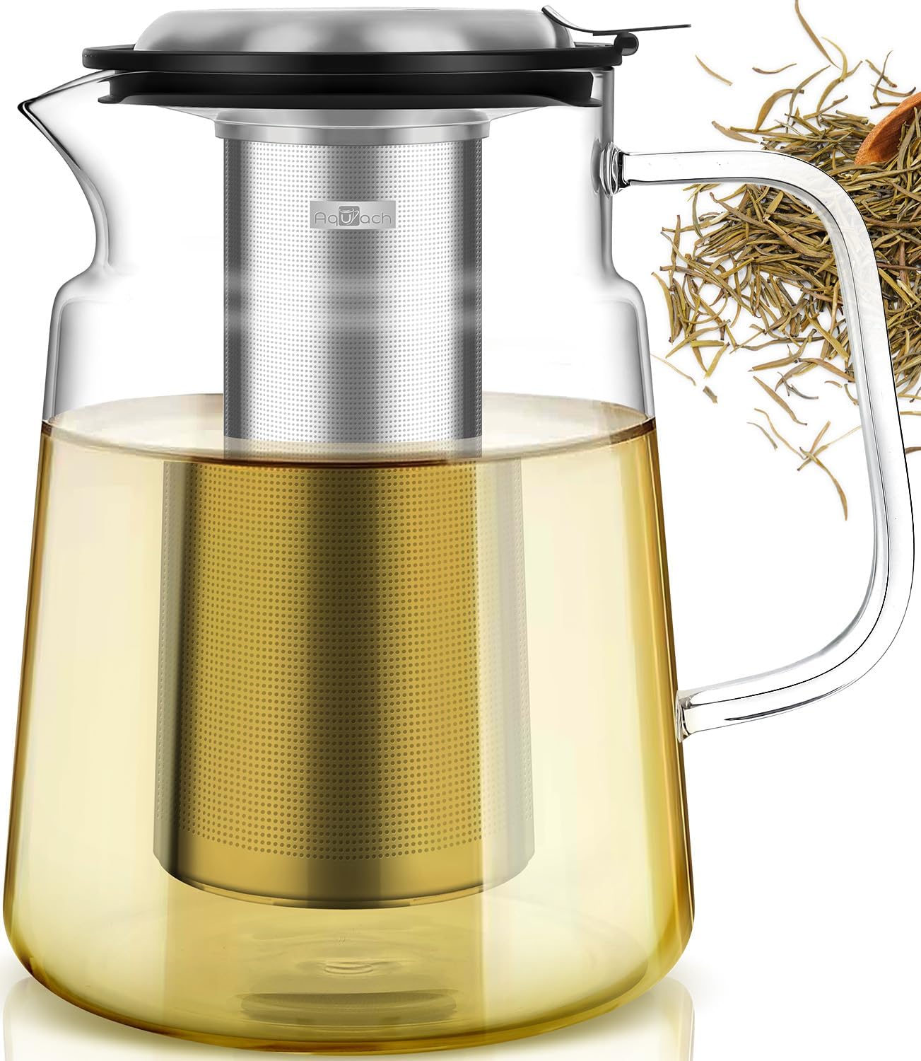 Aquach Glass Teapot with Removable Infuser - 74oz Borosilicate Tea Pot for Stovetop & Cold Brew, Stainless Steel Filter for Loose Leaf/Iced Tea