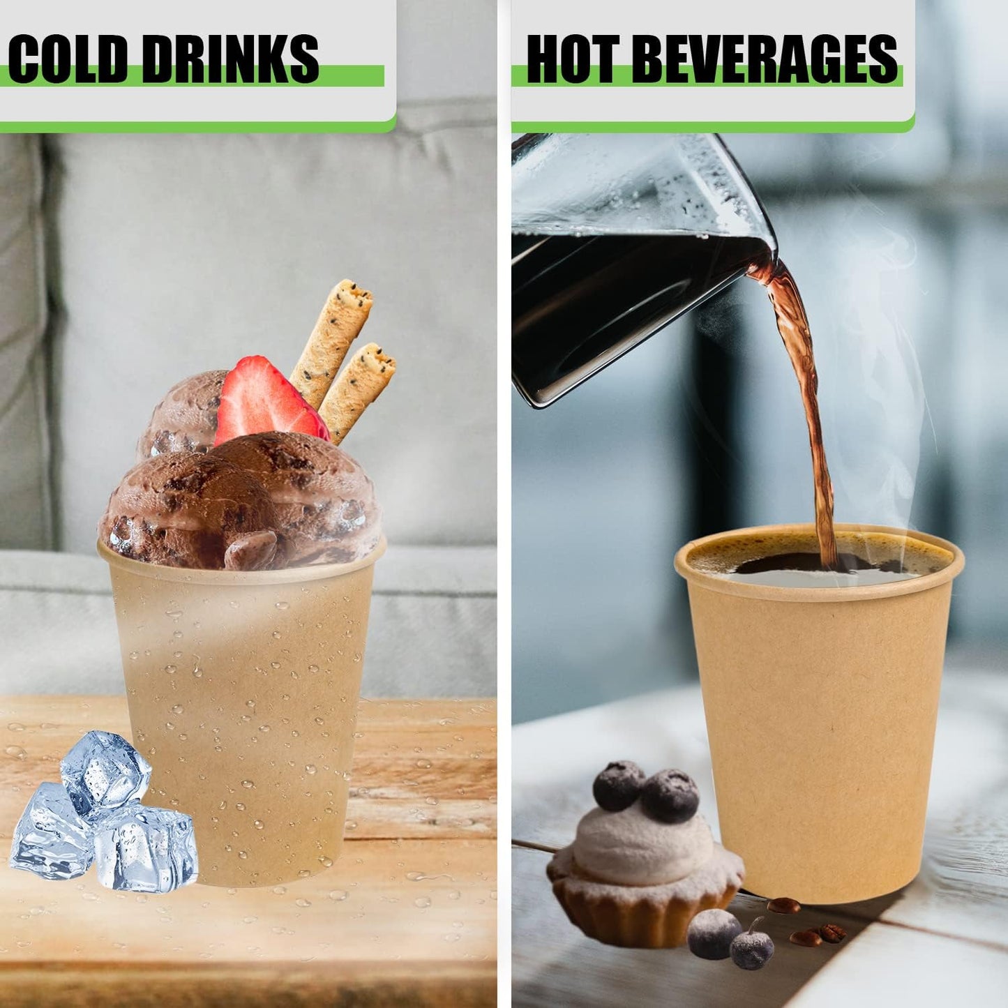 Lamosi 200 Pack 10 oz Kraft Paper Cups, Brown Disposable Paper Coffee Cups, Unbleached Cups for Hot/Cold Beverage Party Home Office