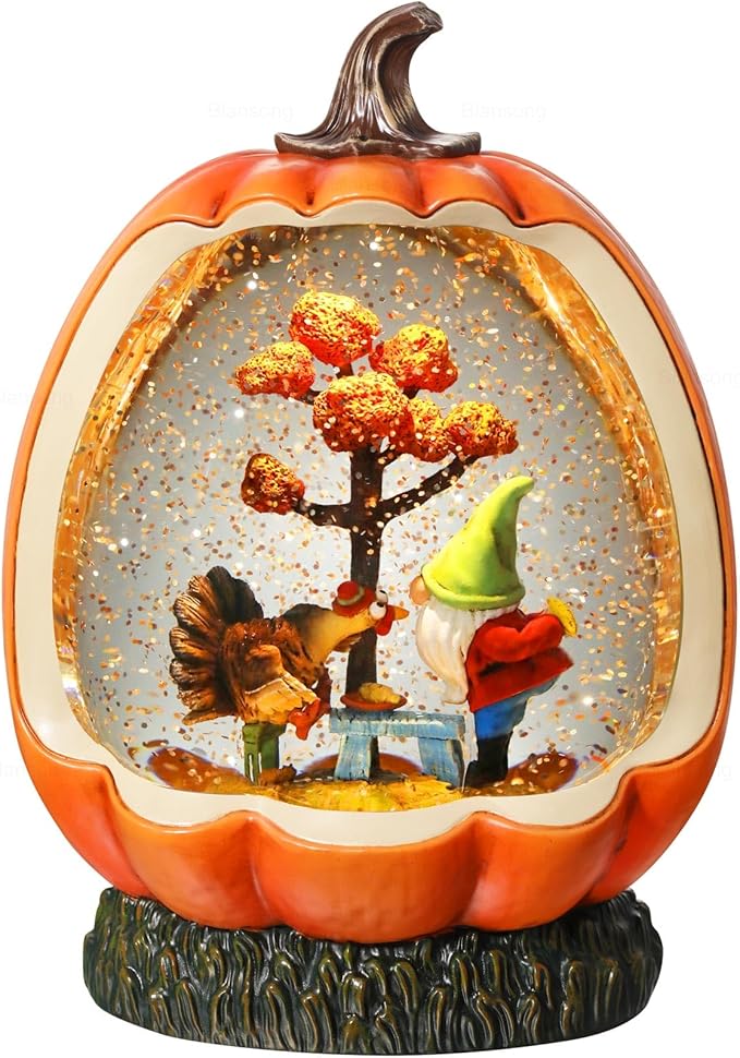 Fall Snow Globe Pumpkin Fall Decorations for Home Gnome Turkey Swirling Glitter Timer Thanksgiving Gift Autumn Harvest Fall Decor