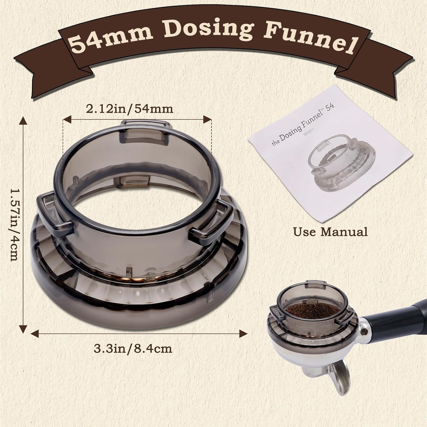 54mm Dosing Funnel, Catcan Lightweight Espresso Portafilter Funnel for Breville Series Barista
