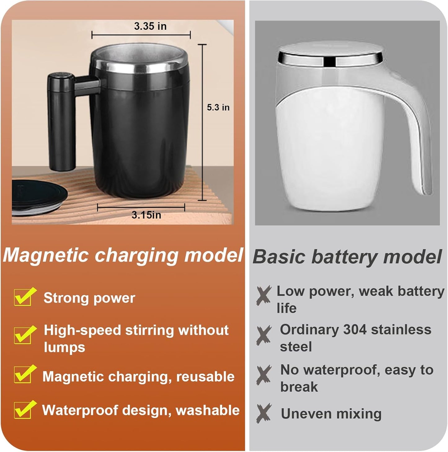 Rechargeable Magnetic Self Stirring Coffee Mug,14oz Stainless Steel Self Stirring Mug,USB Magnetic Charging Self Stirring Cup for Coffee,Tea,Milk,Cocoa–Ideal for Office, Kitchen, Travel, and Gifts