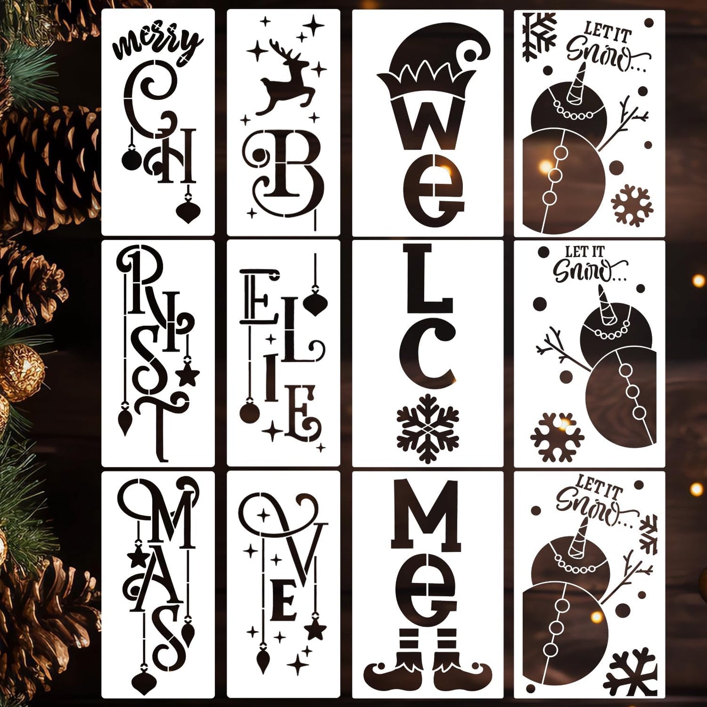 Christmas Stencils for Painting on Wood 35.4" Large Believe Let it Snow Stencil Christmas Stencils for Crafts Porch Sign Decor