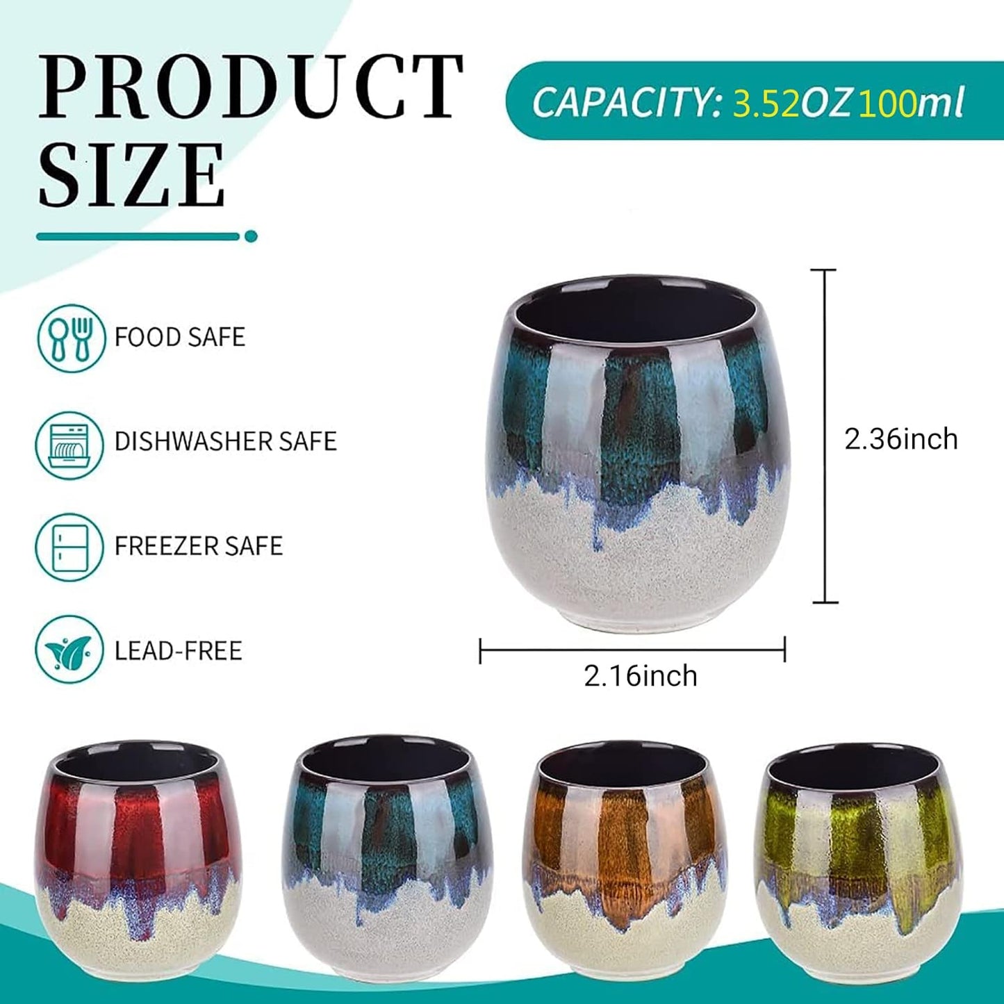 Ceramic Mini Espresso Cups Set of 4, 3 oz Espresso Mugs, Porcelain Coffee Mugs Demitasse Cups, Modern Style Handless, Microwave Dishwasher Safe (Morandi Color)