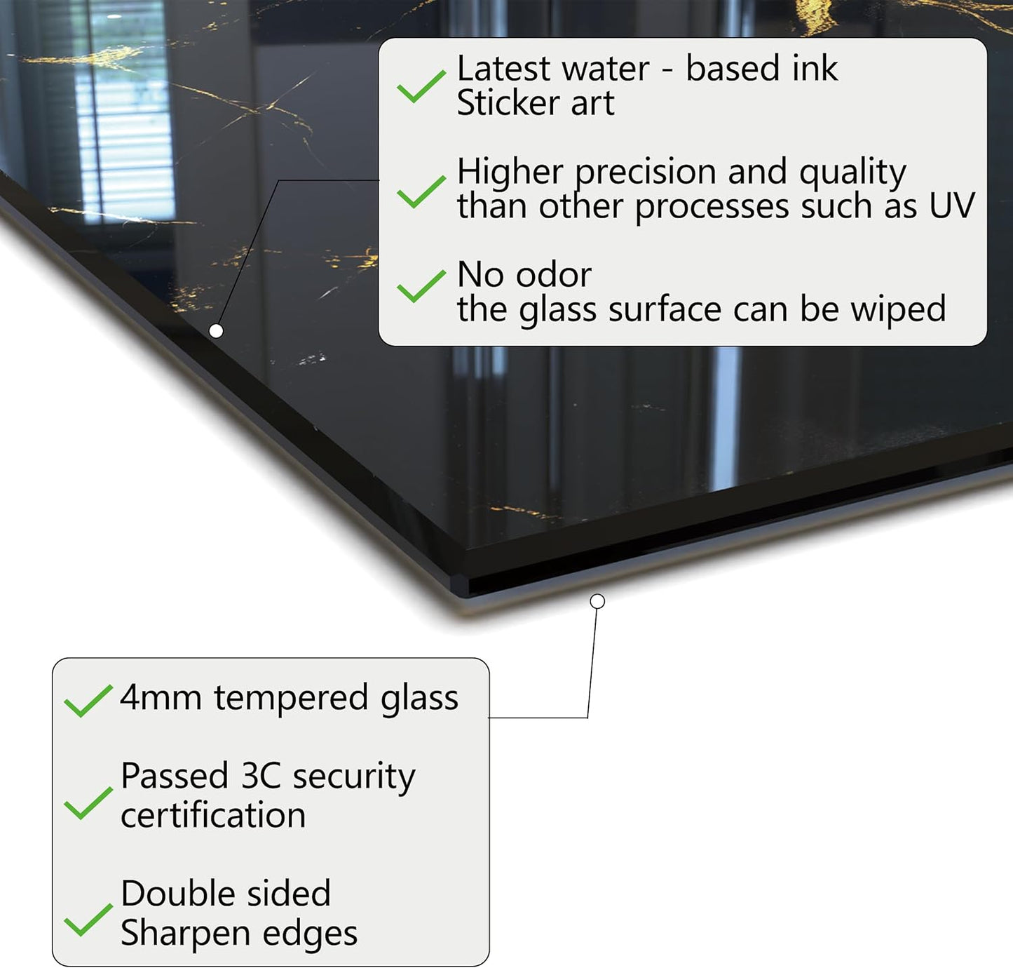 DAIFURONGE Tempered Glass Backsplash For Kitchen Behind Stove,Black Marbling Stove Backsplash Top Cover,Easy to Clean Glass Splashback, Sink Cover Splash Guard,Home Kitchen Wall Decor (30"x30"(76.2x76.2cm))