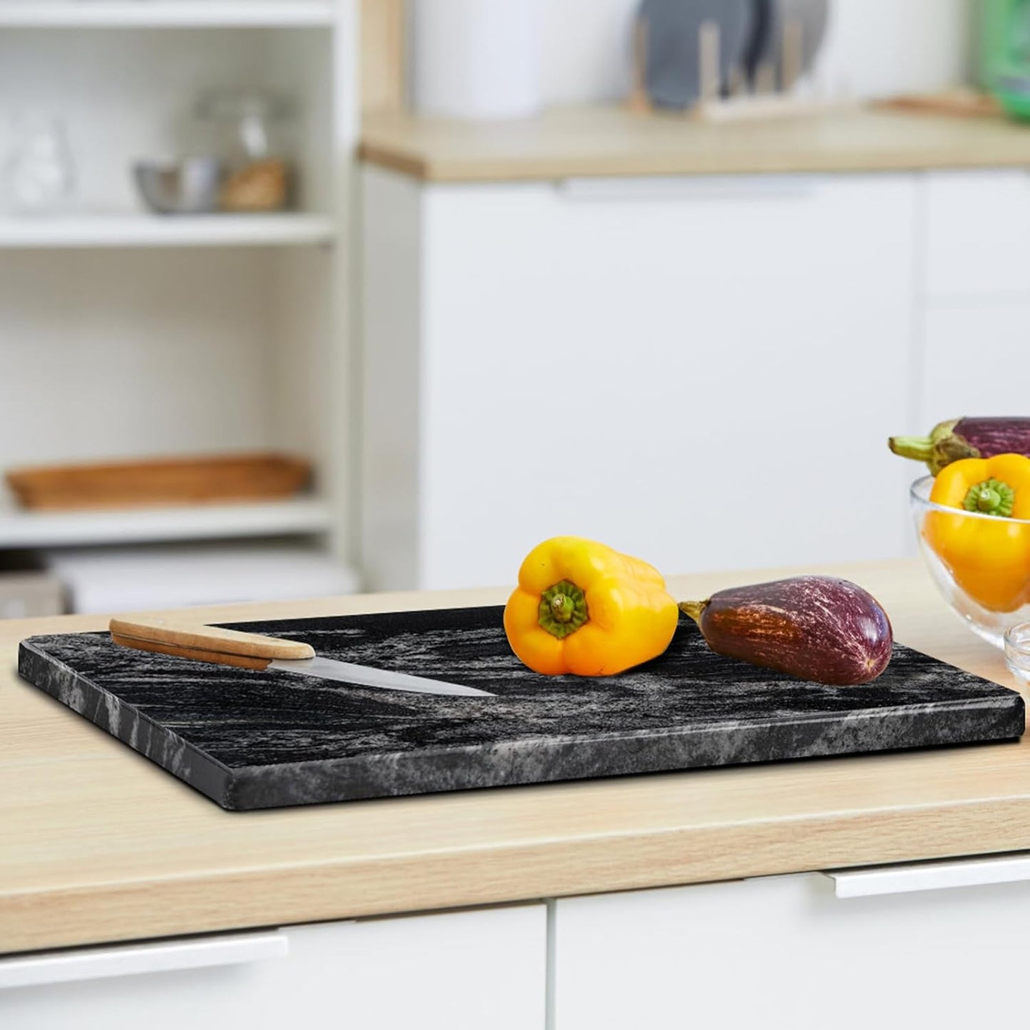 Natural Black Marble Pastry and Cutting Board, 12x20x0.7 Inch, Heavy for Dough Chocolate, Pack of 1