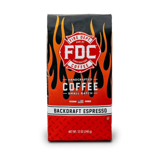Fire Department Coffee - Gives Back to Firefighters - Backdraft Espresso Coffee Beans - Smooth & Rich - Roasted in the USA - Premium Espresso Beans - Veteran Owned - 12 oz