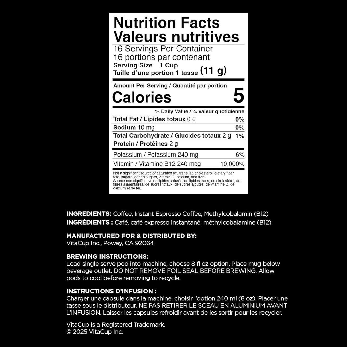 VitaCup Extra Shot Strong Coffee Pods, Bold & Intense Dark Roast w/Espresso Shot, High Caffeine, Vitamin B12, Antioxidants, Recyclable Single Serve Pod Compatible w/Keurig K-Cup Brewers, 16ct