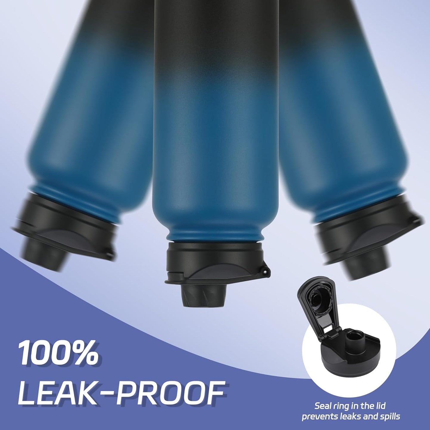 HASLE OUTFITTERS 40oz Stainless Steel Water Bottle, Vacuum Insulated Double Walled Leak Proof Sports Water Bottle with 2 Lids (Straw and Spout Lid) Keep Cold and Hot(Blue Black Gradient,1)