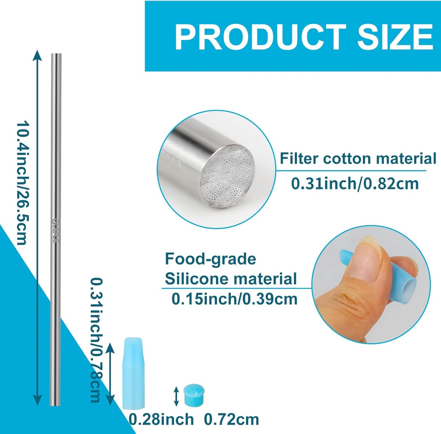 Personal Water Filter Straw, Reusable Stainless Steel Water Filter Drinking Straw Portable Outdoor Emergency Survival Gear for Hiking, Camping, Travel, Hunting & Fishing (Small)