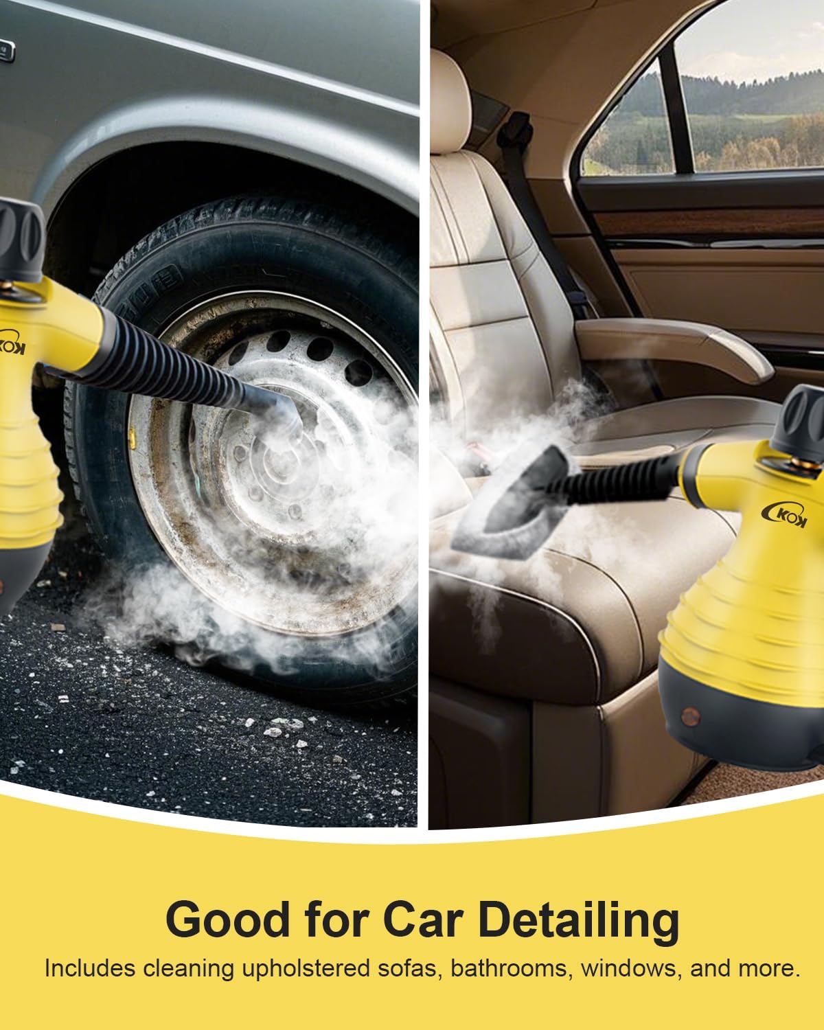 KOK Handheld Steam Cleaner, 221°F High-Temperature, 10-in-1 Accessory Kit, Multi-Surface Cleaning，for Kitchen/Bathroom/Car/Floors
