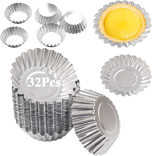 Egg Tart Molds 32Pack Tart Pan 2.75inch, Mini Tart Tins Aluminium Mini Tart Pans for Baking (32Pack-2.75inch)