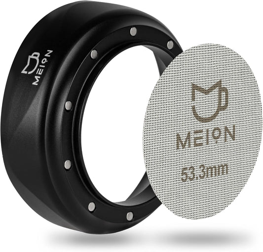 MEION 54mm Espresso Dosing Funnel and Puck Screen Set for 54mm Breville Portafilters, Magnetic Coffee Funnel, Reusable 53.3mm Espresso Puck Screen, Espresso Tools Espresso Accessories (54mm, Black)