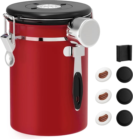 ShanSon Coffee Canister Airtight Coffee Container Stainless Steel Coffee Bean Storage Container with Scoop Coffee Canister for Beans Grounds Sugar Flour Tea Cereal,22OZ,Red