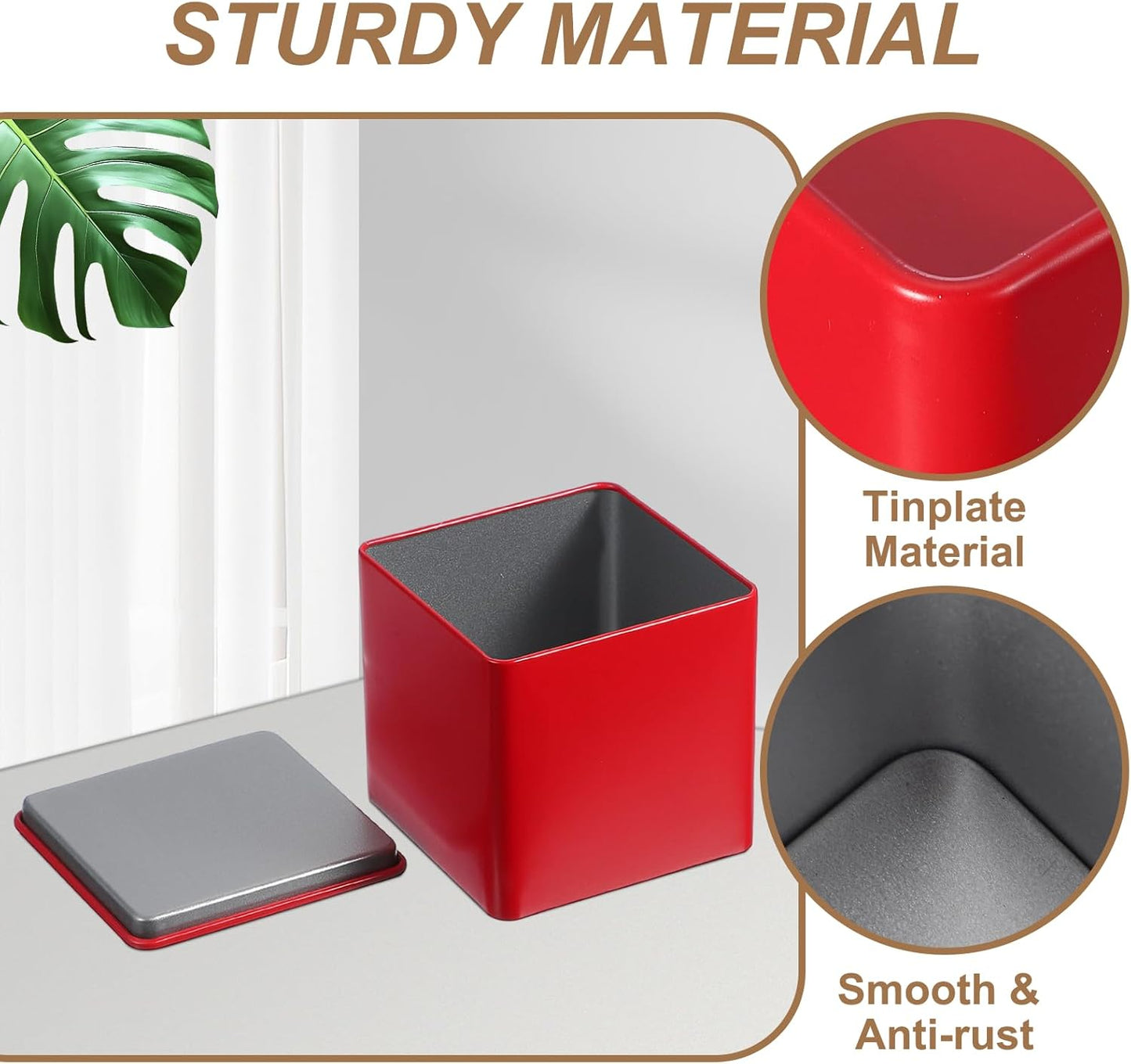 PATIKIL Metal Tea and Tin Set 3.35"x3.35"x3.35", 2 Pcs Metal Storage Airtight Storage Square Container with Lid for Loose Tea Coffee Candy Treats Gifts Spice DIY, Red