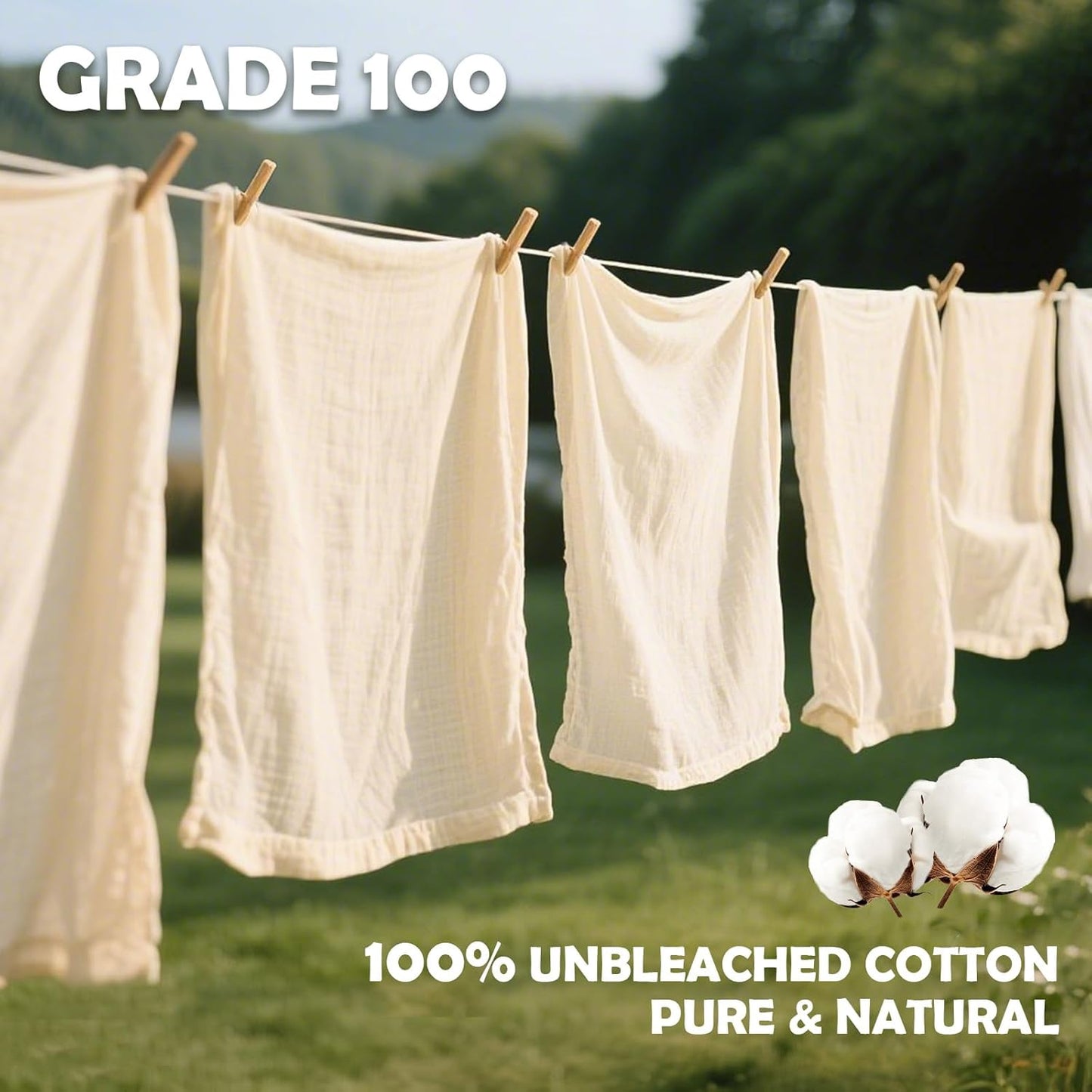 6Pcs Reusable Cheesecloth for Straining 20x20 Inch,100 Grade Cheese Cloths Hemmed 4 Edges, 100% Unbleached Cotton Cheese Cloth,Ultra-Dense Cloth Strainer for Yogurt/Nut Milk/Baking Making 56x42 Weave