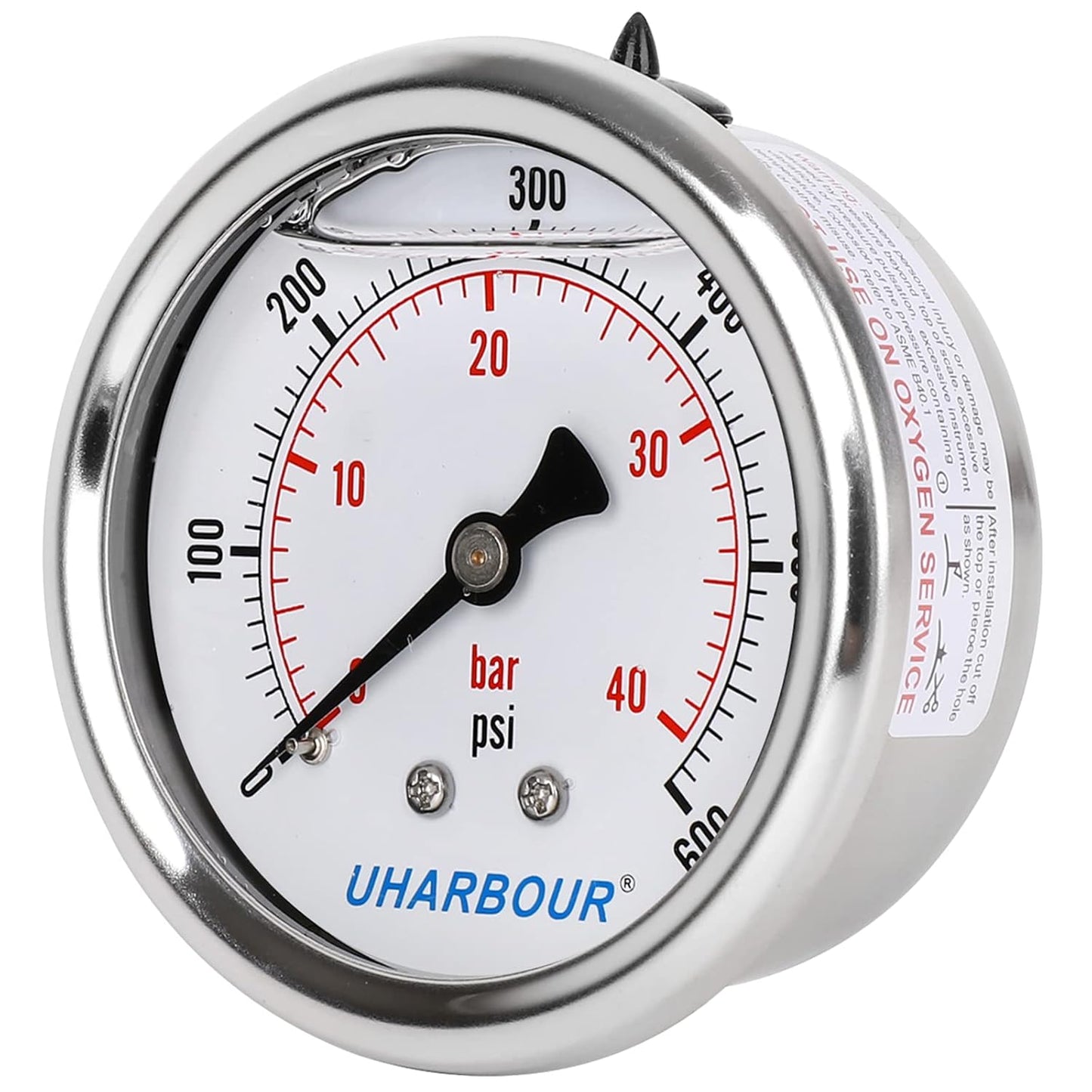 Glycerin Filled Pressure Gauge 600psi/40bar, Stainless Steel case, Brass Inside Construction, 2-1/2" dial, 1/4" NPT Back Connection.……