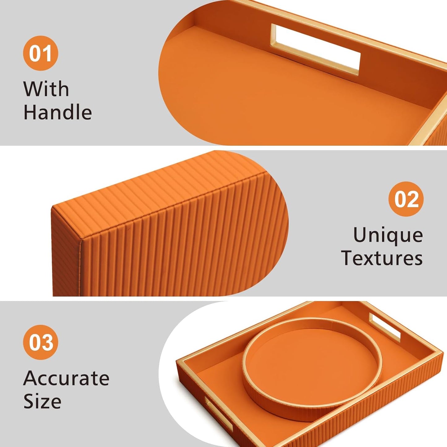 SANZIE Leather Tray Desktop Storage Organizer Premium Serving Tray Decorative Tray Valet Tray for Sundries Cosmetics Phone Wallet Cutlery, Rectangular, Orange