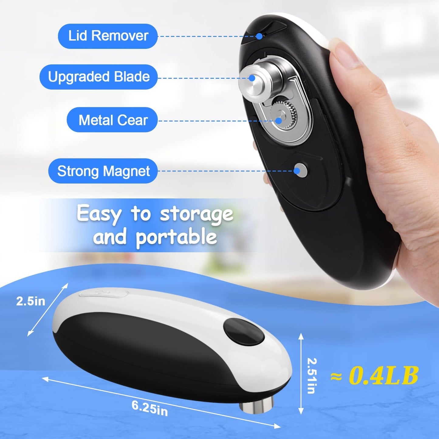 Electric Can Opener, Can Opener Electric Fits All Can Sizes, One Touch USB Rechargeable Electric Can Opener for Kitchen and Seniors with Arthritis, Chef, Automatic Can Opener, Portable Kitchen Gadgets