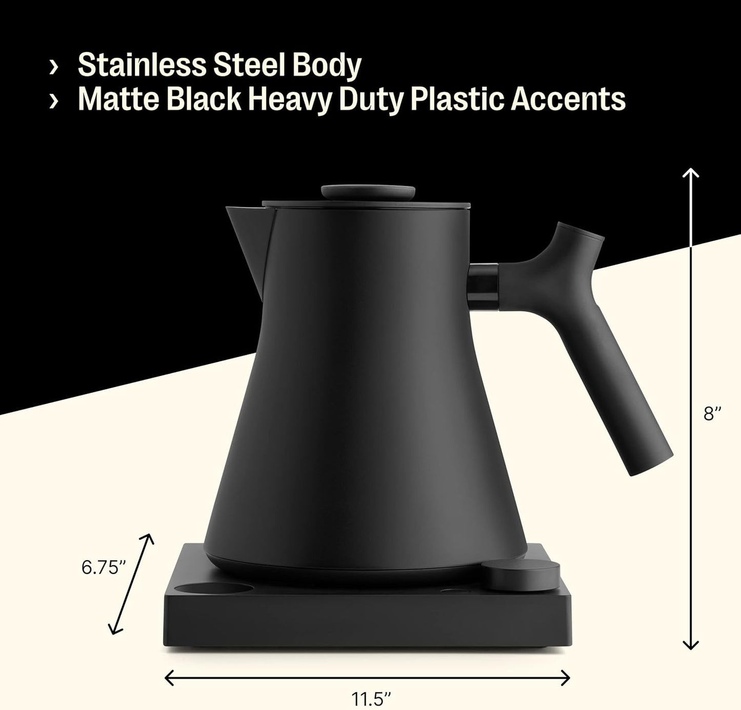 Fellow Corvo EKG Pro Electric Tea Kettle - Quick Heating, Precise Temperature Control Electric Kettle, Scheduling, Built-in Brew Timer for Boiling Water - Matte Black - 0.9 Liter