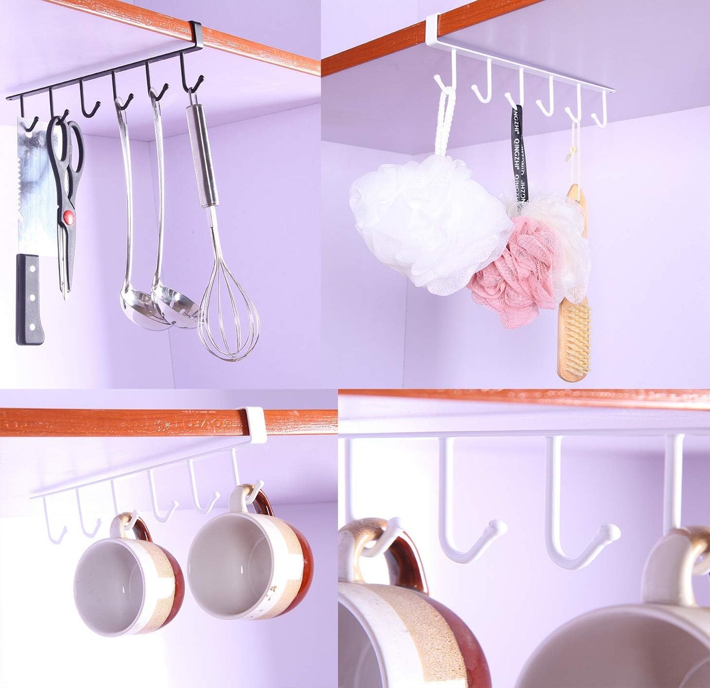 eywlwaar Cabinet Mug Holder Mug Cups Cabinet Mug Hooks Kitchen Storage Hanging Hooks (2 Pack-Black)