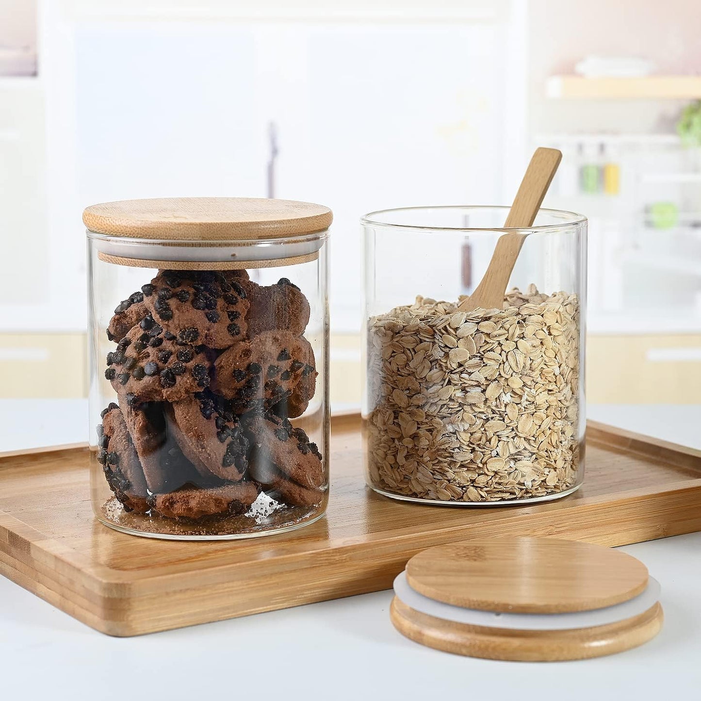 umieo Glass Food Storage Containers with Bamboo Lids Large Glass Food Storage Jars for Coffee Bar Tea Sugar (‎Clear Glass)