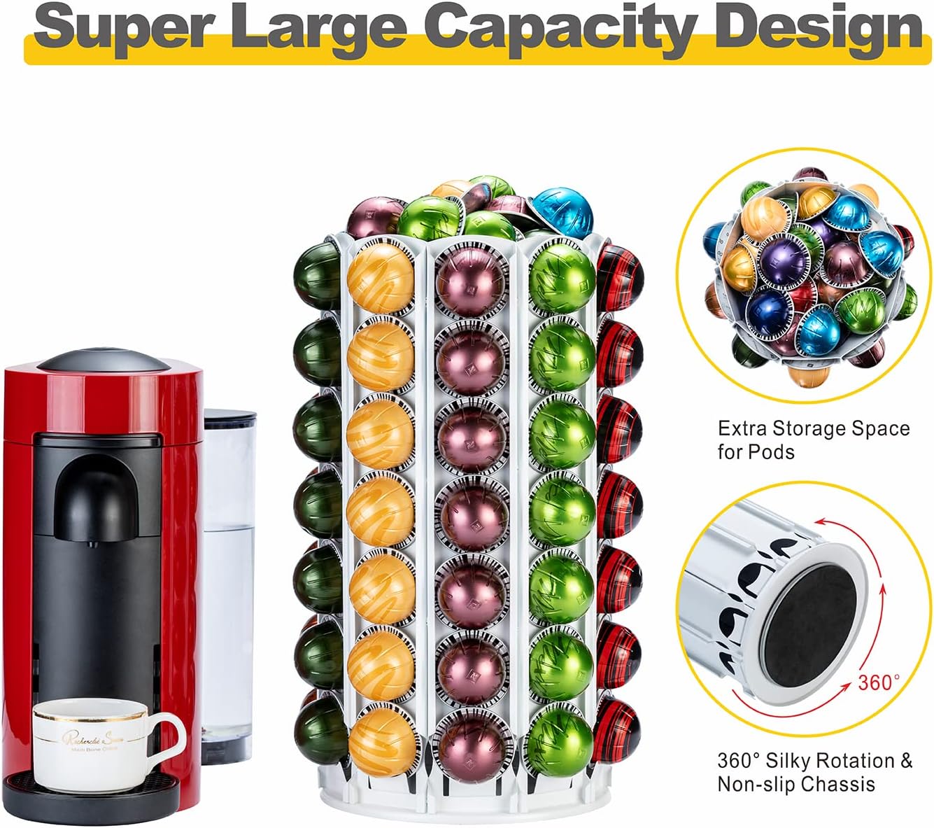 FlagShip Vertuo Pod Holder Coffee Pod Stand for Nespresso Pod Storage with Elegant White (100+ Pods Capacity)