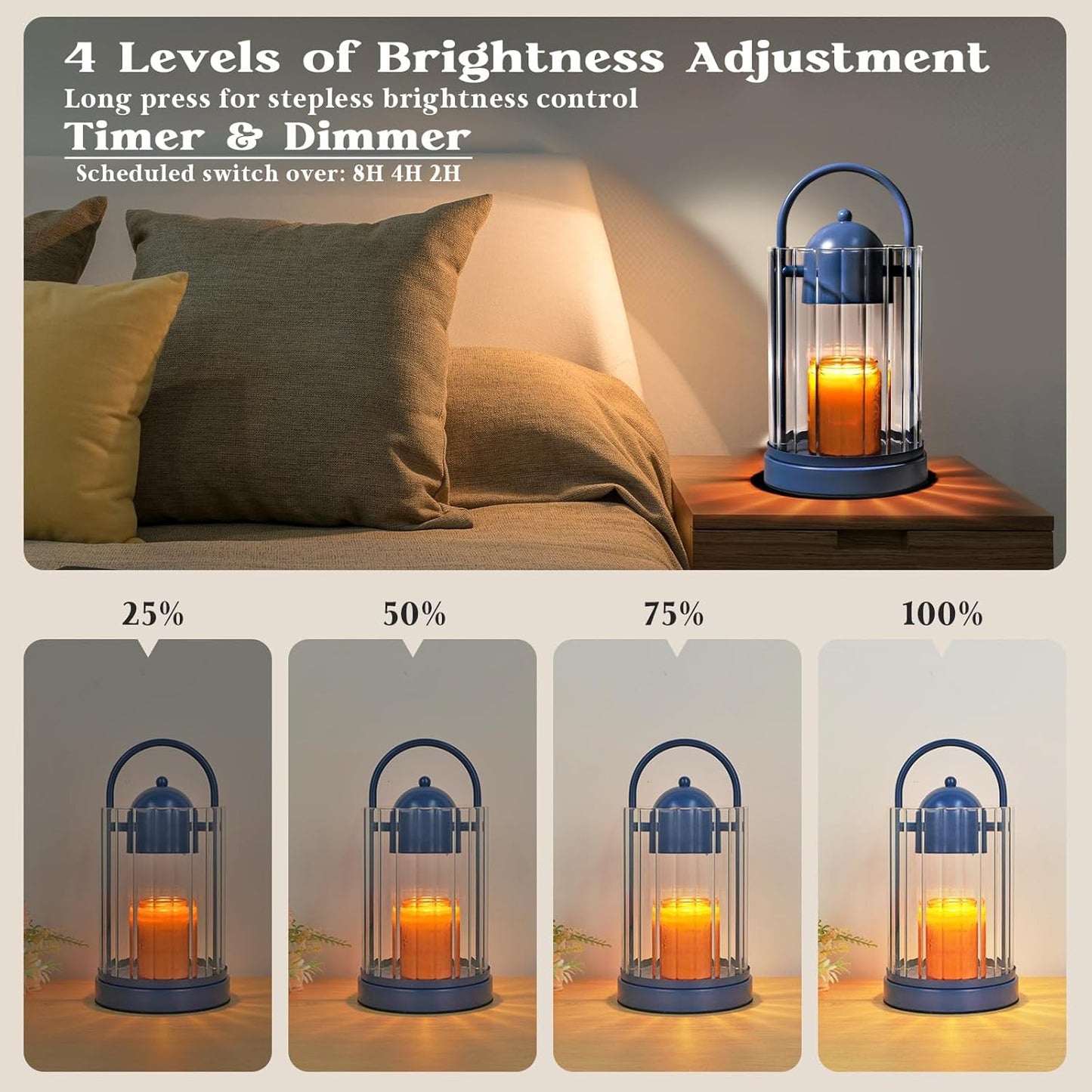 Birdcage Candle Warmer Lamp with Timer, Dimmable Candle Lamp Warmer, Electric Candle Lamp for Various Jar Candles, Vintage Lamp Candle Warmer for Bedroom, Blue Candle Light Warmer with 2 Bulbs