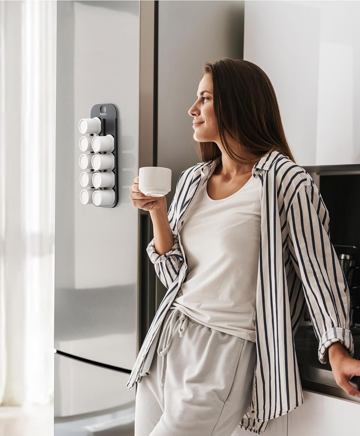 Magnetic K-Pod Organizer for K Cup Coffee Pods, Self-Magnetic Coffee Pod Holder and Storage Drawer, Suitable to be Mounted on Iron Surfaces - Refrigerator (Black&Gray)