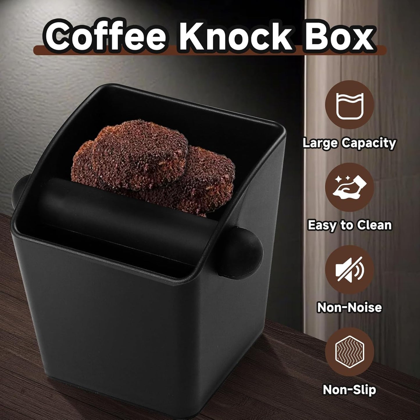 Coffee Knock Box Compatible with Breville, Espresso Puck Knock Box with Large Capacity, Durable Shock-Absorbent Espresso Puck Bin, Removable Bar and Non-Slip Base, Easy to Clean, for Home and Office