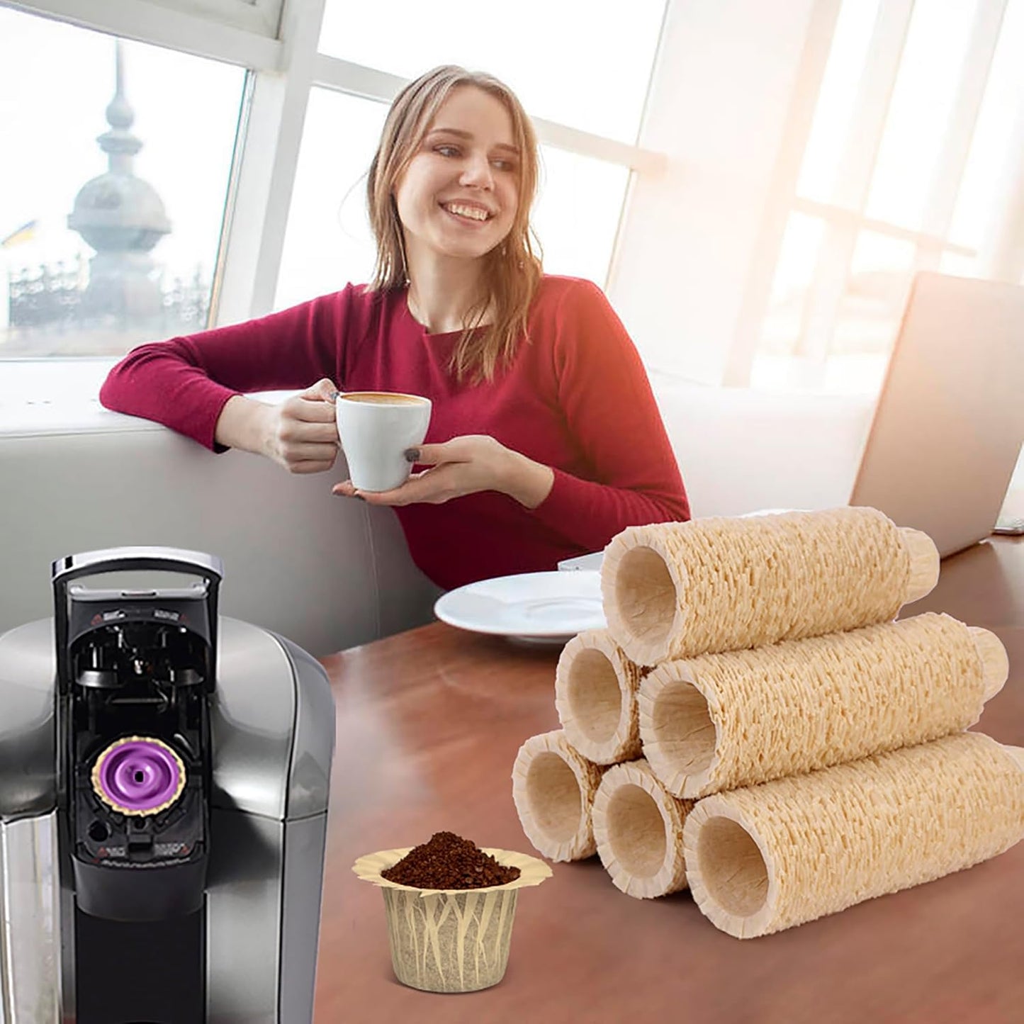 100 Count Natural Paper Filters Compatible with Keurig Single Serve 1.0 and 2.0, Fits All Brands Reusable K Cup Coffee Pods