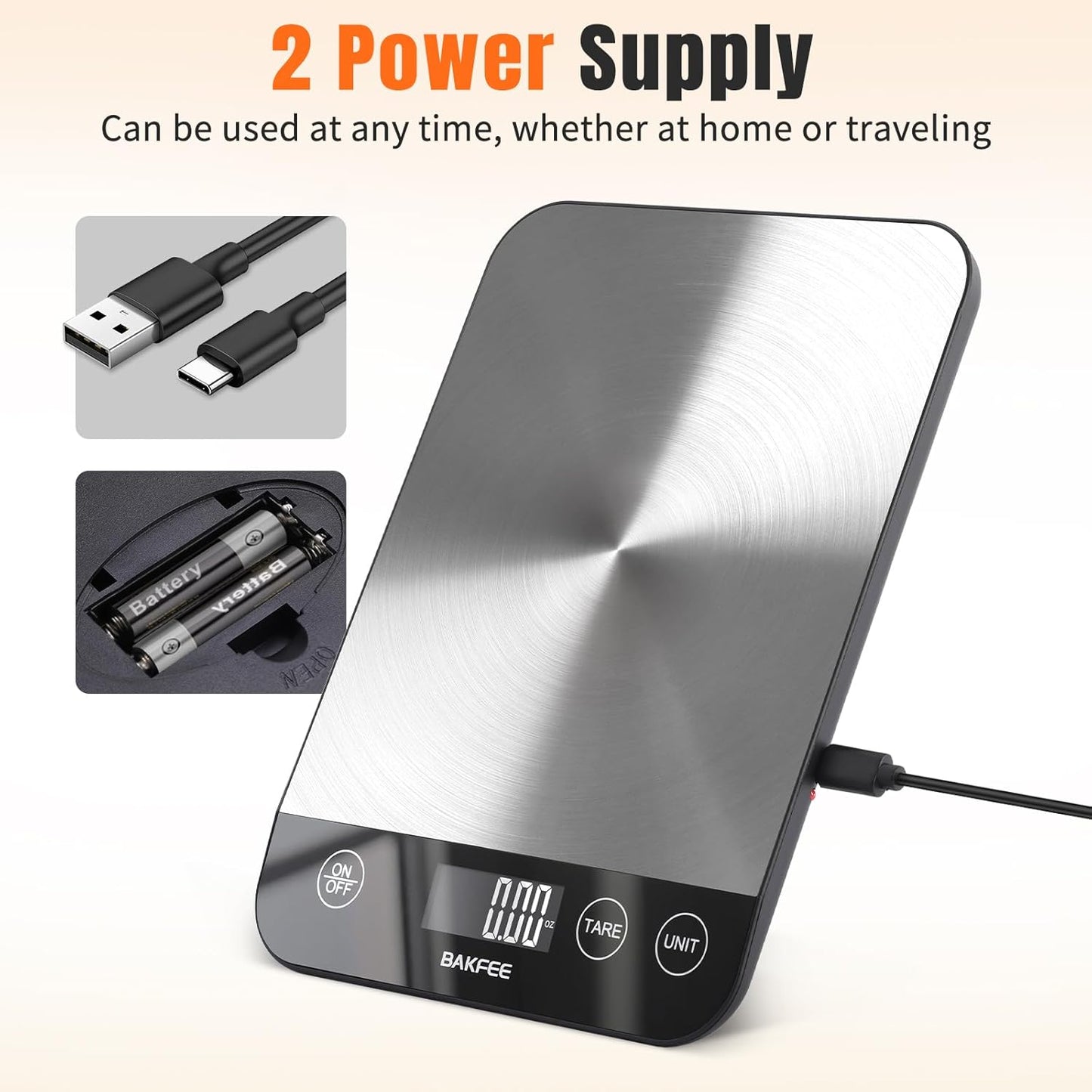 33lb Digital Kitchen Scale, Food Scale Rechargeable with Stainless Steel, Grams and Ounces, USB Charging, 1g High Accuracy for Baking, Cooking, Food BK806