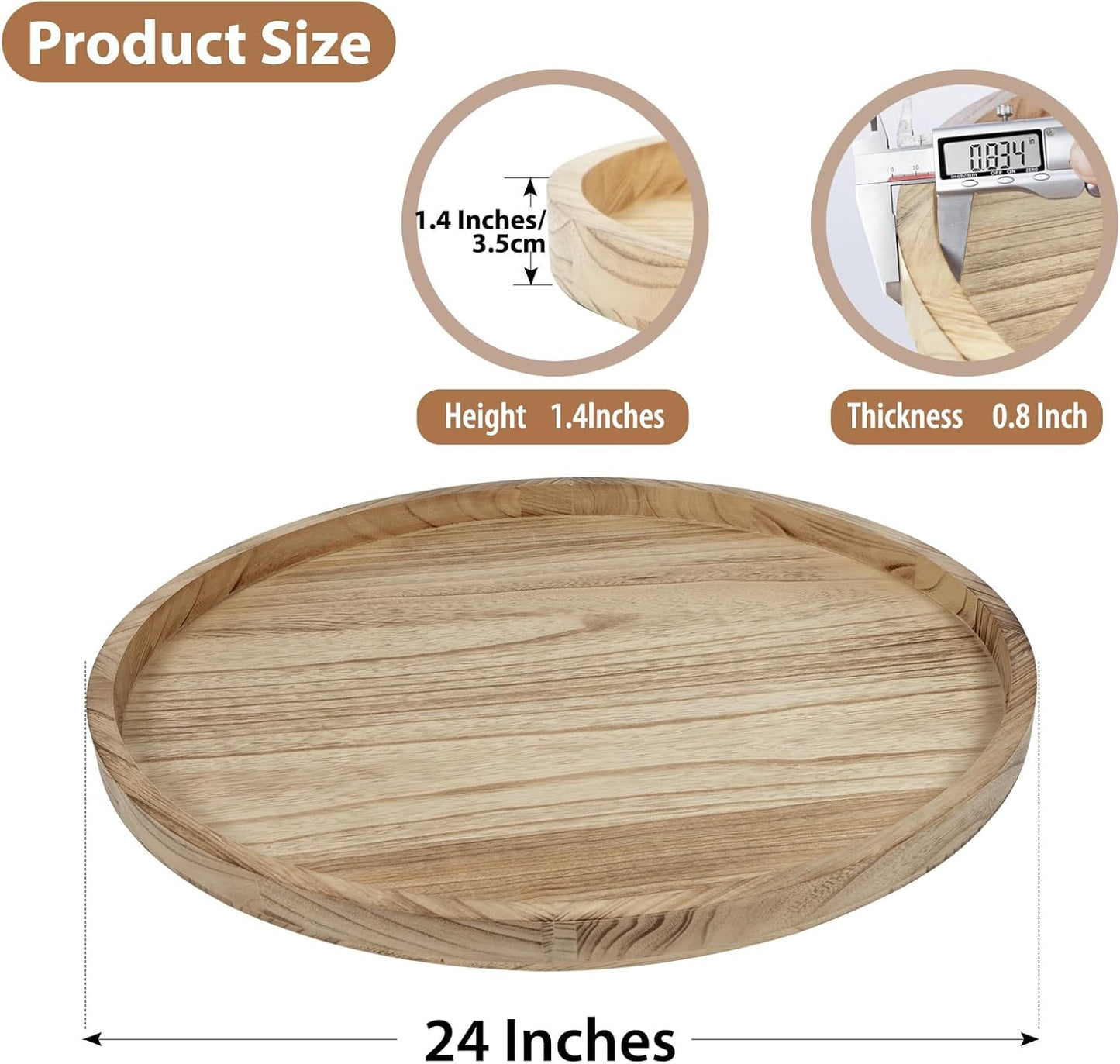 Round Ottoman Tray for Coffee Table Living Room Wood Serving Tray Large Wooden 24 Inches Rustic Torched